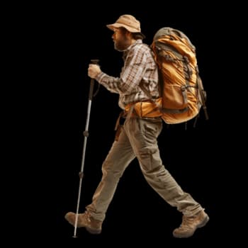 Hiker with backpack and trekking poles — Meridiano Digital Buddy